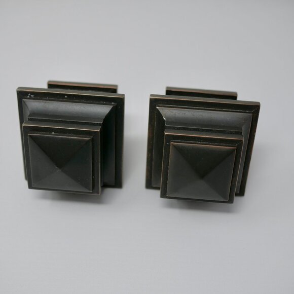 Annie Selke Square Oil Rubbed Bronze Finials Set of 2 Discontinued NEW NIB - Picture 3 of 8